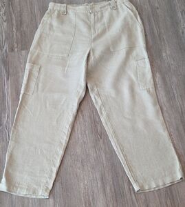 Nicole Miller Women’s Tapered Pants Large Light Green 100% Linen Elestic Waist